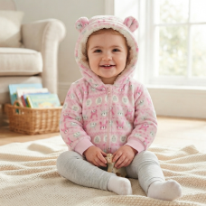 H33575:  Baby Pink Fairisle Hooded Cuddle Fleece Jacket (6-24 Months)